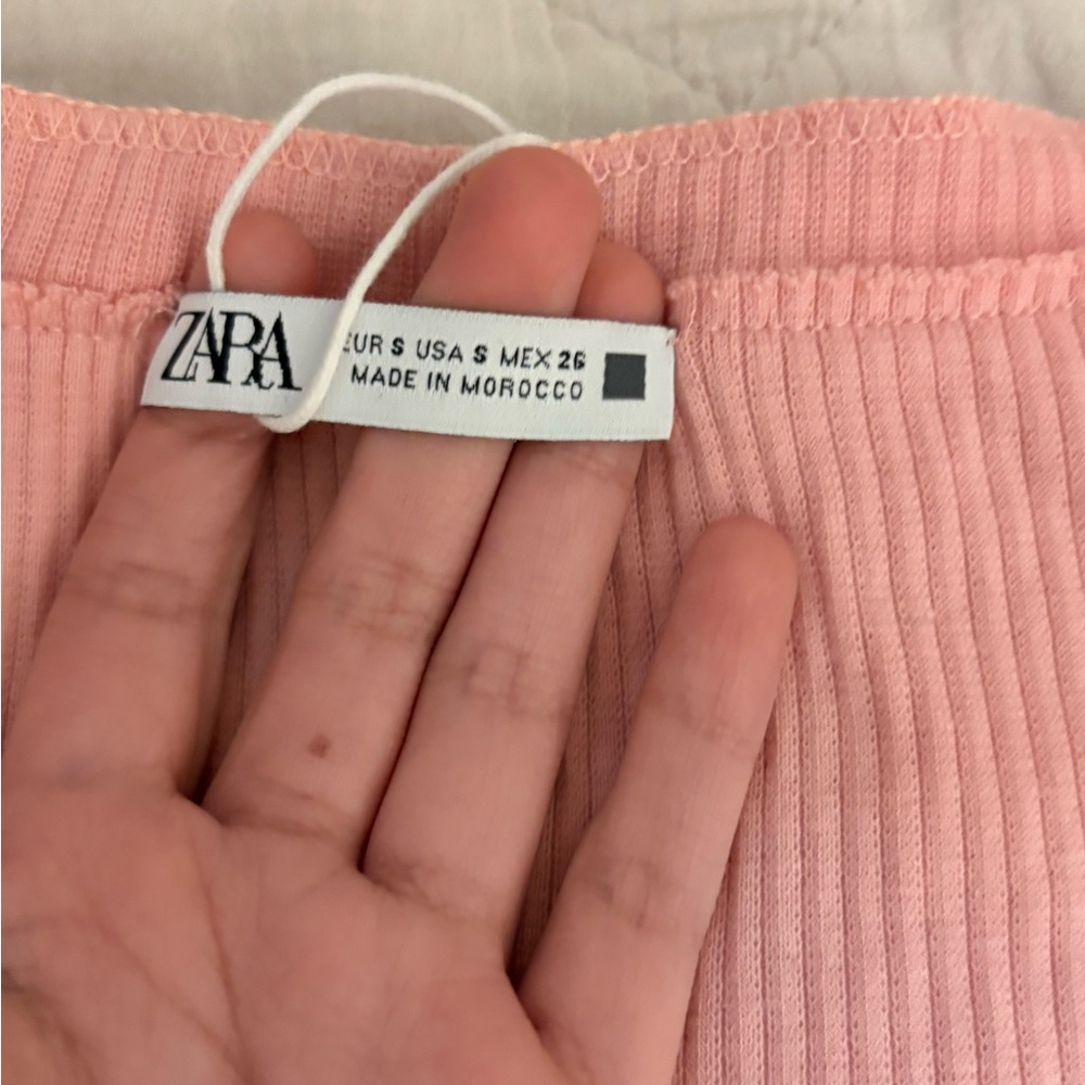 Zara Pink Ribbed Wrap Crop Top - Picture 3 of 3